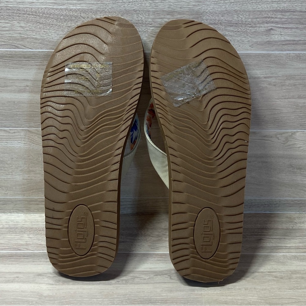 FLOJOS / Cream 130 Emma Hibiscus Thong Flip Flops Size 10 - Picture 7 of 9